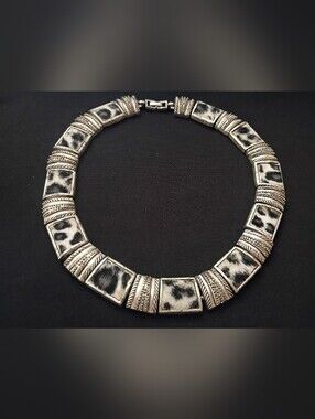 Stunning Vintage Leopard Faux Fur & Silver-tone Alloy Collar Necklace.